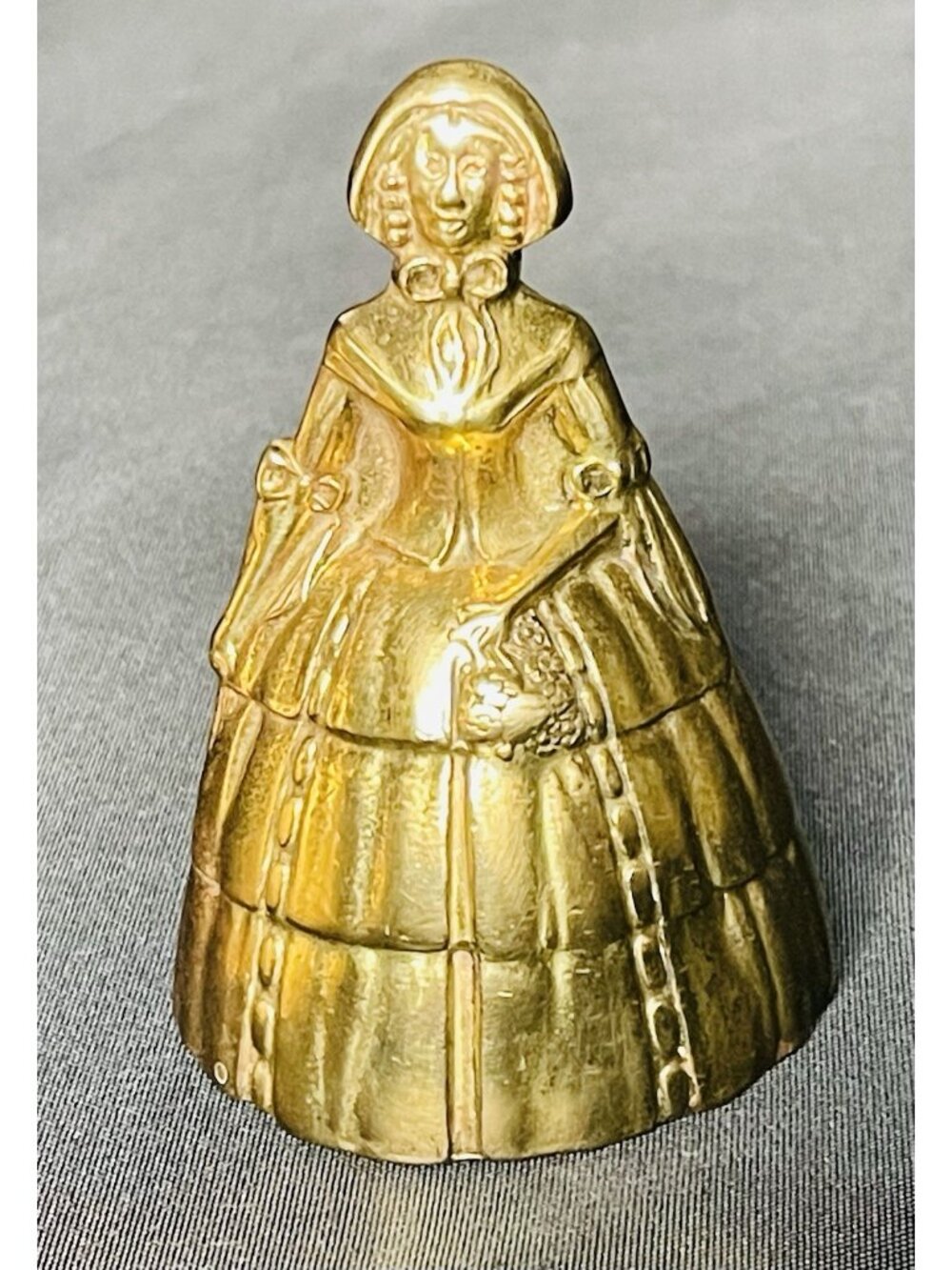 Vintage Antique Brass Victorian Lady Figurine Bell Flower Bouquet No Clapper
